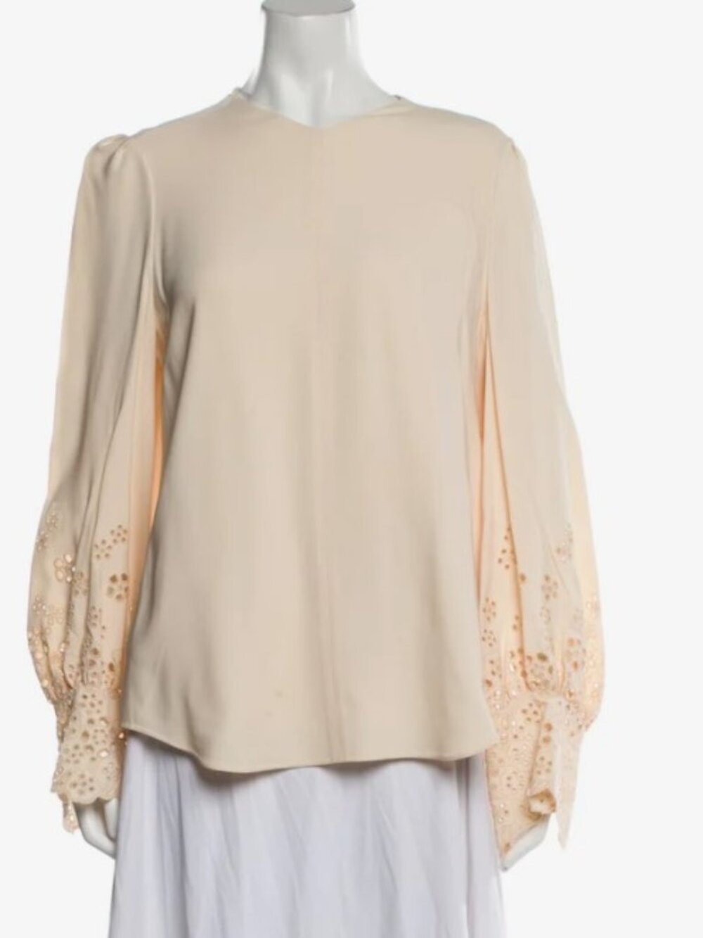 Chloe Peach Eyelet Crew Neck Long Sleeve Blouse